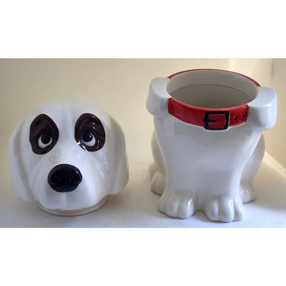 COOKIE/TREAT JAR/Basset Hound-White-Red Collar (Not Pioneer Woman)-10" Tall - Picture 7 of 16